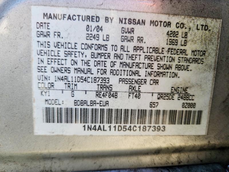 Продажа на аукционе авто 2004 Nissan Altima, vin: 1N4AL11D54C187393, номер лота: 52584726