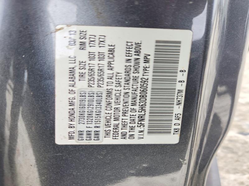 Auction sale of the 2013 Honda Odyssey, vin: 5FNRL5H63DB060592, lot number: 51867536