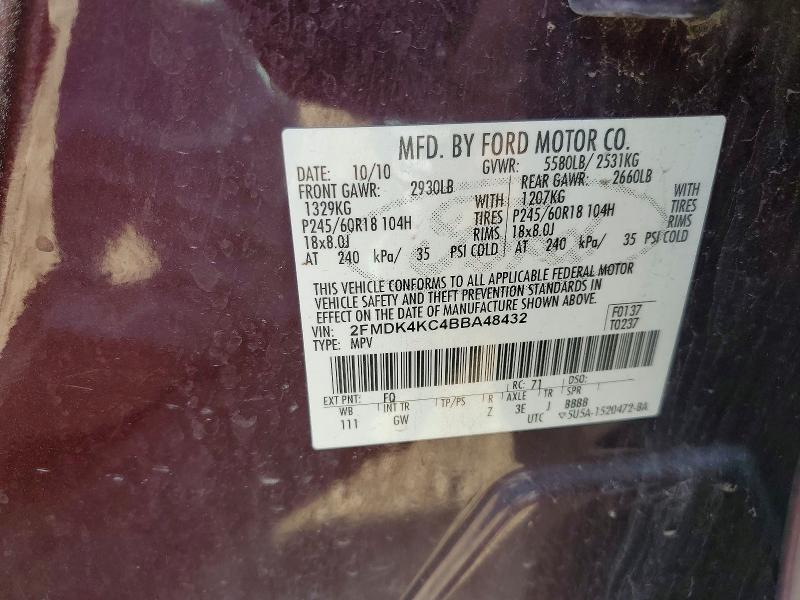 2011 Ford Edge მანქანა იყიდება აუქციონზე, vin: 2FMDK4KC4BBA48432, აუქციონის ნომერი: 52906536