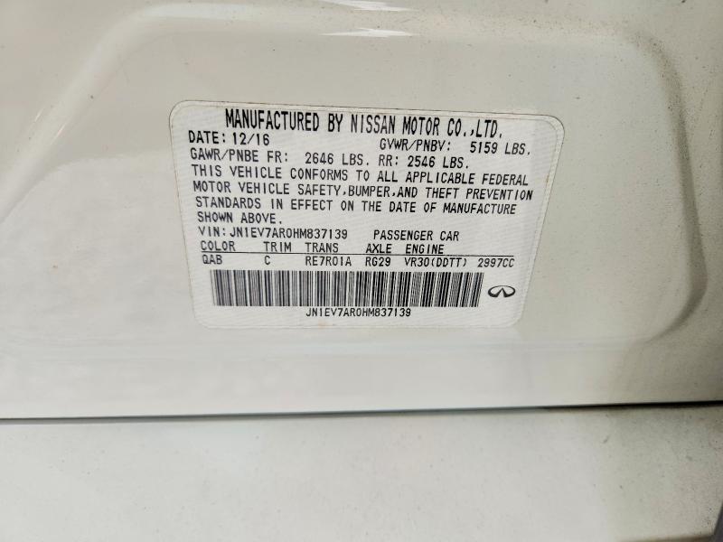 Aukcja sprzedaży 2017 Infiniti Q50, vin: JN1EV7AR0HM837139, numer aukcji: 53582246