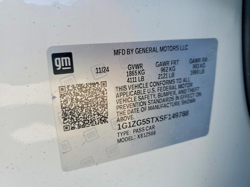 2025 Chevrolet Malibu მანქანა იყიდება აუქციონზე, vin: 1G1ZG5STXSF149788, აუქციონის ნომერი: 54701476