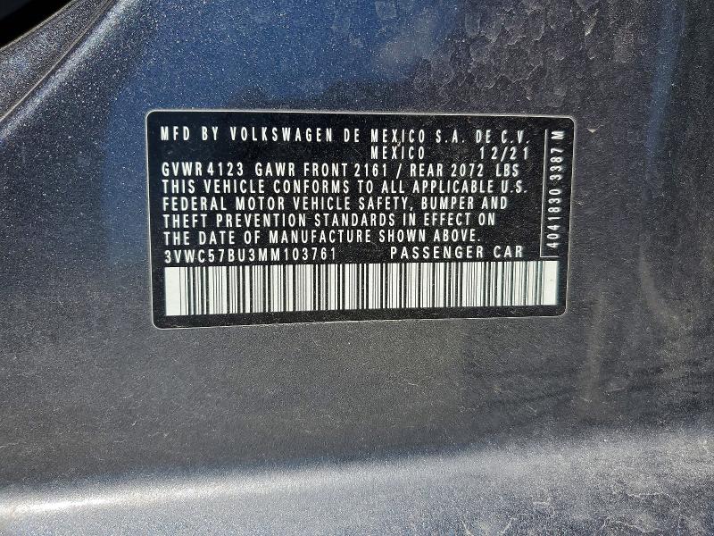 Aukcja sprzedaży 2021 Volkswagen Jetta, vin: 3VWC57BU3MM103761, numer aukcji: 51881596