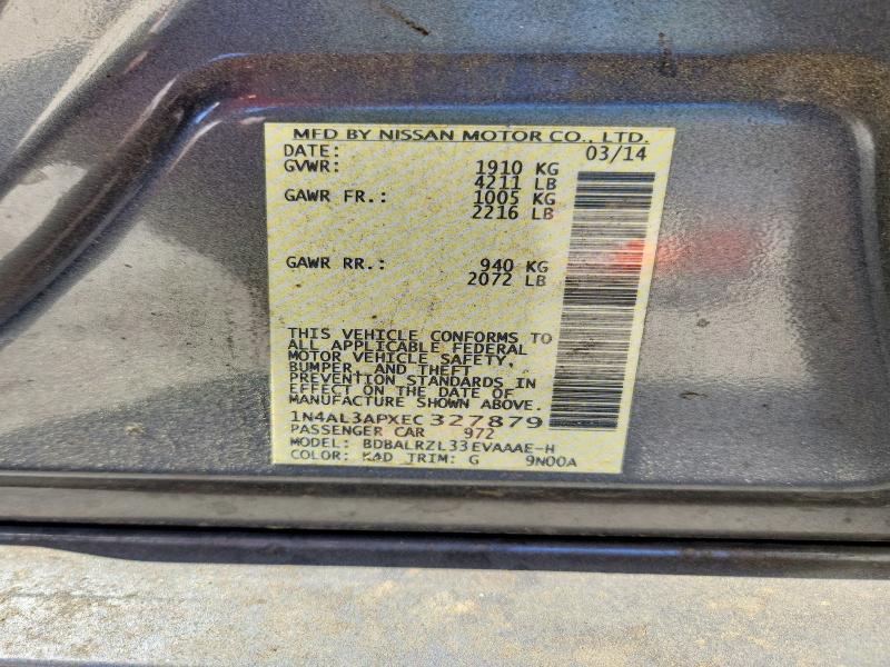 2014 Nissan Altima მანქანა იყიდება აუქციონზე, vin: 1N4AL3APXEC327879, აუქციონის ნომერი: 53668466