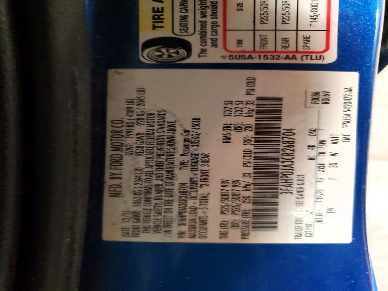 Продаж на аукціоні авто 2012 Ford Fusion, vin: 3FAHP0JA3CR268704, номер лоту: 52140646