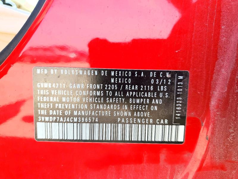 2012 Volkswagen Jetta მანქანა იყიდება აუქციონზე, vin: 3VWDP7AJ4CM396574, აუქციონის ნომერი: 55317596