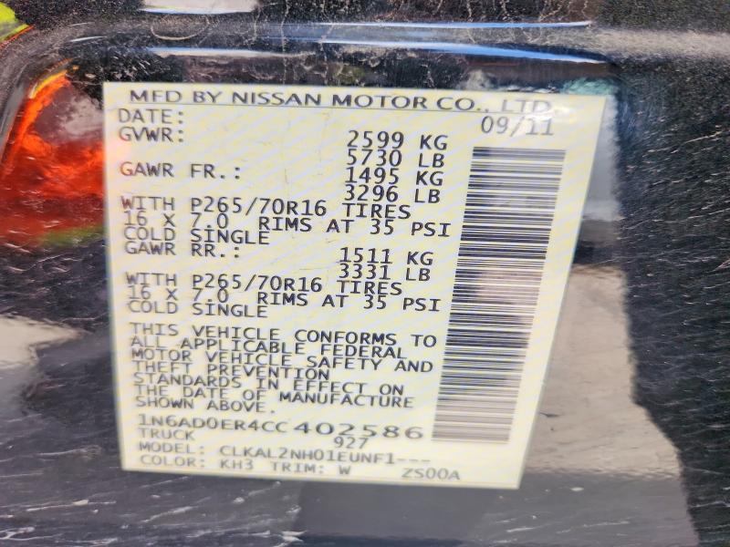 53751976 :رقم المزاد ، 1N6AD0ER4CC402586 vin ، 2012 Nissan Frontier مزاد بيع