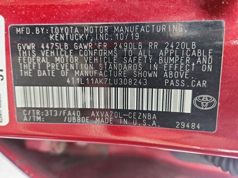 Продаж на аукціоні авто 2020 Toyota Camry, vin: 4T1L11AK7LU308243, номер лоту: 55352986