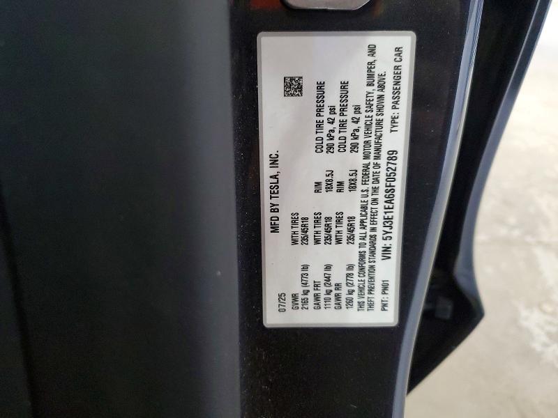 Aukcja sprzedaży 2025 Tesla Model 3, vin: 5YJ3E1EA6SF052789, numer aukcji: 52452736