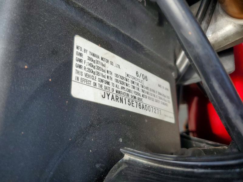 2006 Yamaha Yzfr1 მანქანა იყიდება აუქციონზე, vin: JYARN15E76A007271, აუქციონის ნომერი: 54466286