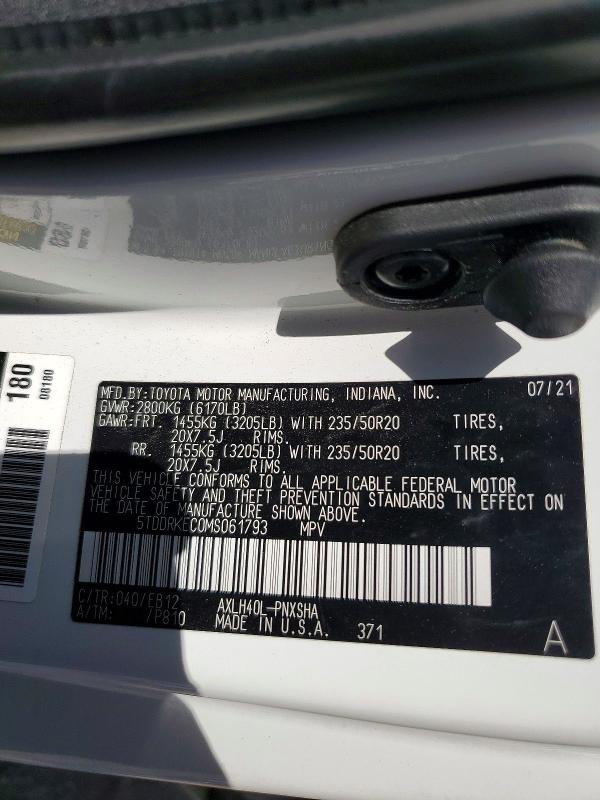 Продаж на аукціоні авто 2021 Toyota Sienna, vin: 5TDDRKEC0MS061793, номер лоту: 54672396