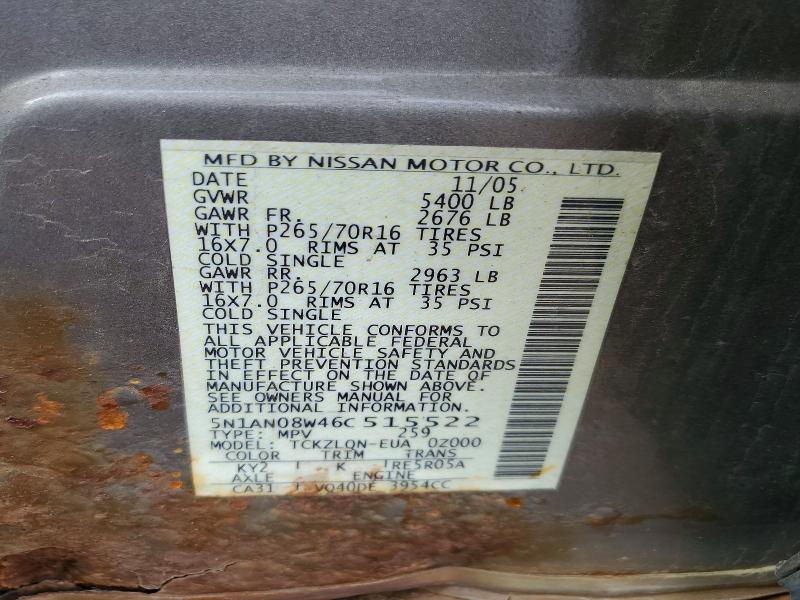 52419896 :رقم المزاد ، 5N1AN08W46C515522 vin ، 2006 Nissan Xterra مزاد بيع