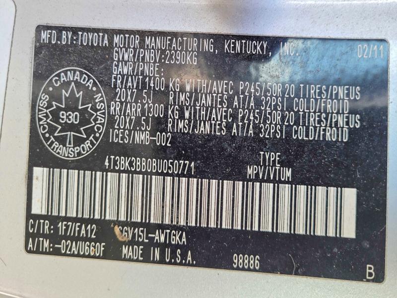 Продажа на аукционе авто 2011 Toyota Venza, vin: 4T3BK3BB0BU050771, номер лота: 53125756