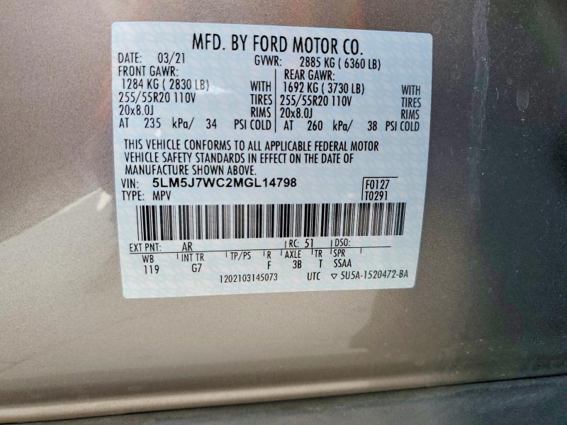 Продаж на аукціоні авто 2021 Lincoln Aviator, vin: 5LM5J7WC2MGL14798, номер лоту: 54118326
