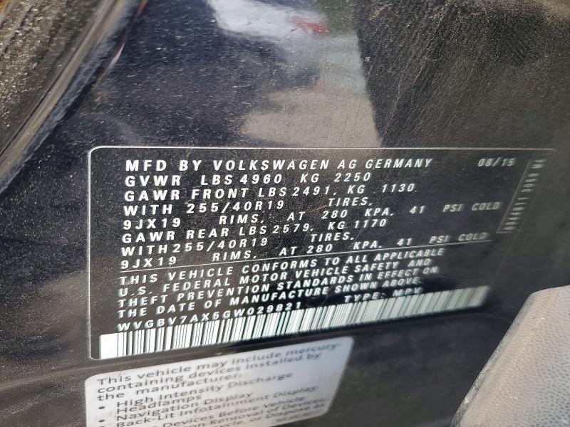 53029536 :رقم المزاد ، WVGBV7AX5GW029821 vin ، 2016 Volkswagen Tiguan مزاد بيع
