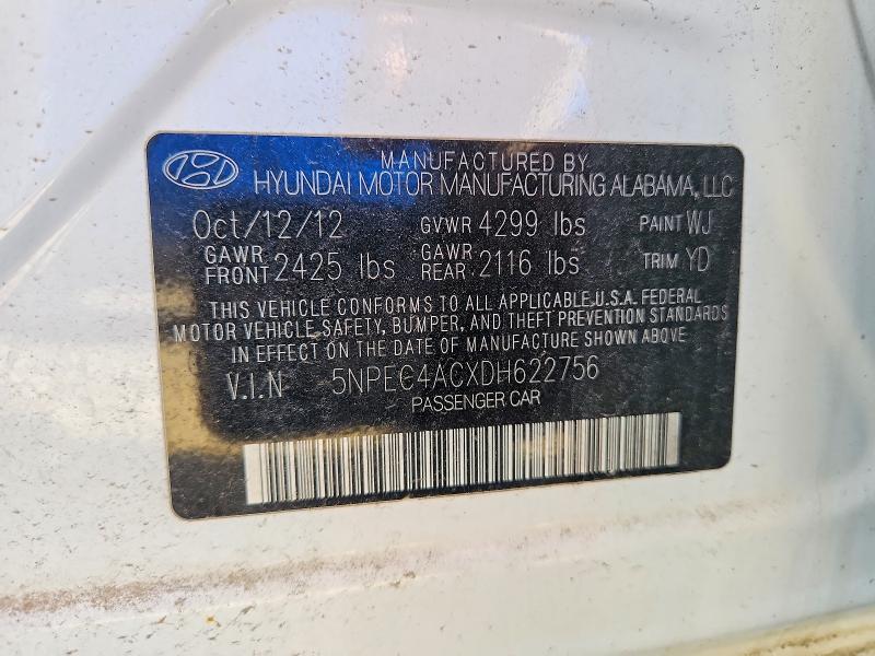 53417356 :رقم المزاد ، 5NPEC4ACXDH622756 vin ، 2013 Hyundai Sonata مزاد بيع