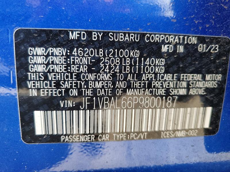 53886086 :رقم المزاد ، JF1VBAL66P9800187 vin ، 2023 Subaru Wrx مزاد بيع