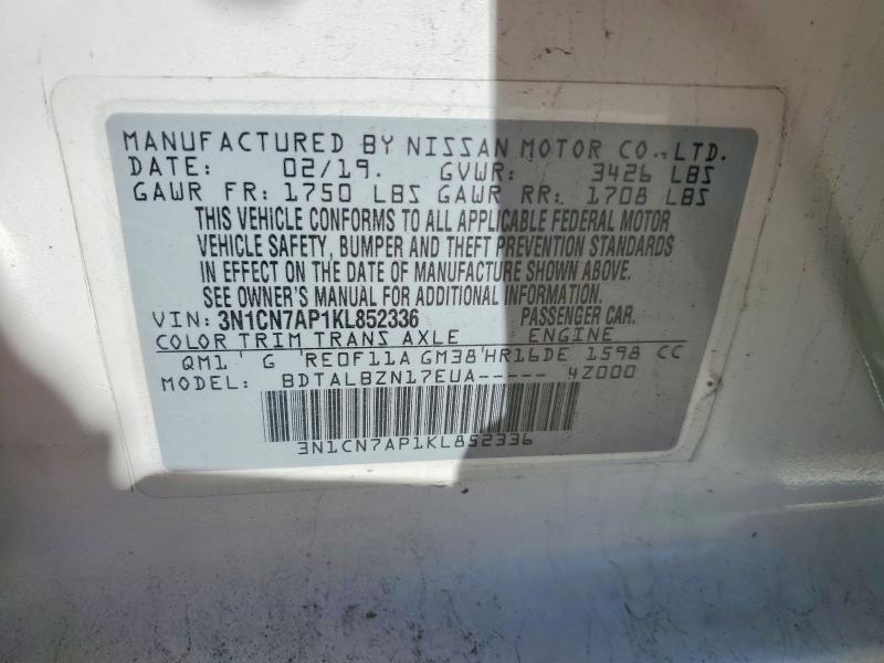 Auction sale of the 2019 Nissan Versa, vin: 3N1CN7AP1KL852336, lot number: 53541376