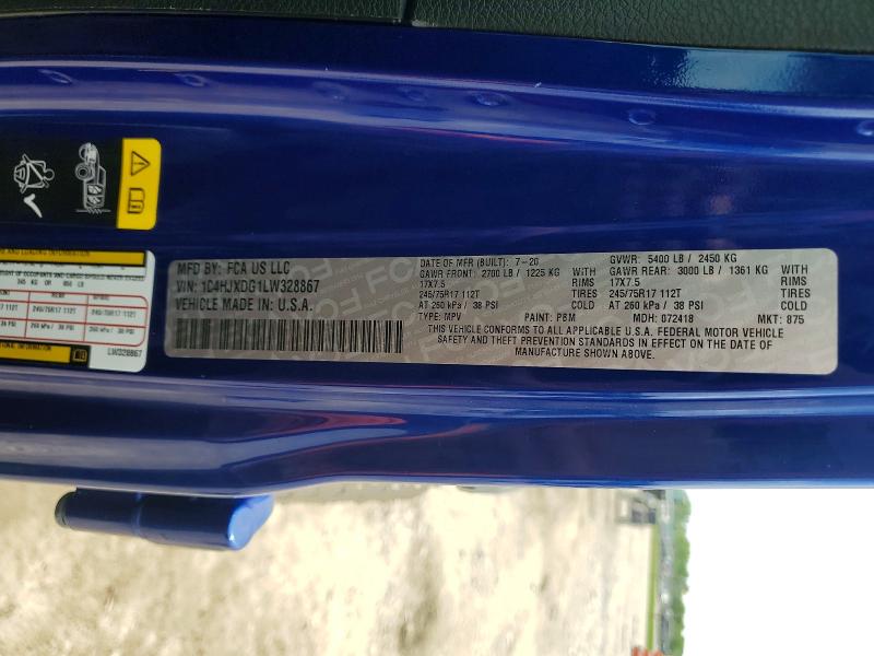 54257746 :رقم المزاد ، 1C4HJXDG1LW328867 vin ، 2020 Jeep Wrangler Unlimited مزاد بيع
