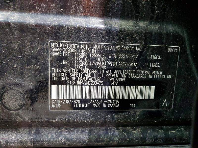 Aukcja sprzedaży 2021 Toyota Rav4, vin: 2T3F1RFV2MC233475, numer aukcji: 53449556