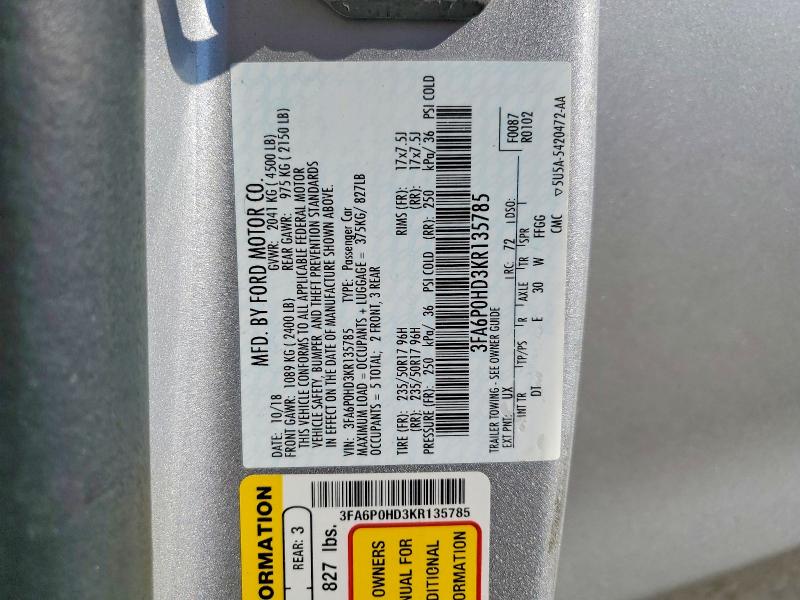 Aukcja sprzedaży 2019 Ford Fusion, vin: 3FA6P0HD3KR135785, numer aukcji: 54461606