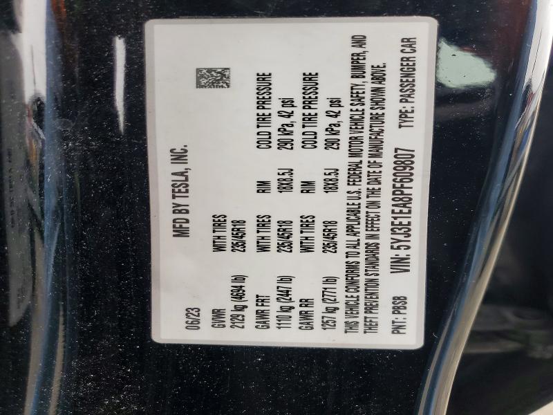 Aukcja sprzedaży 2023 Tesla Model 3, vin: 5YJ3E1EA8PF609807, numer aukcji: 52347136