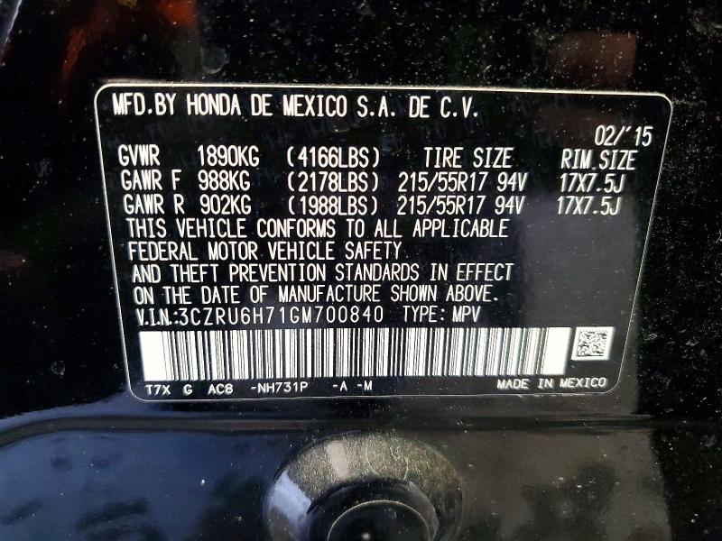 Aukcja sprzedaży 2016 Honda Hr-v, vin: 3CZRU6H71GM700840, numer aukcji: 52452636