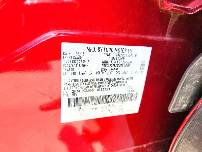 Продаж на аукціоні авто 2015 Ford Edge, vin: 2FMTK3J84FBB55523, номер лоту: 55112246