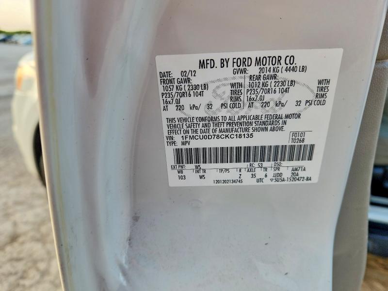 53650056 :رقم المزاد ، 1FMCU0D78CKC18135 vin ، 2012 Ford Escape مزاد بيع