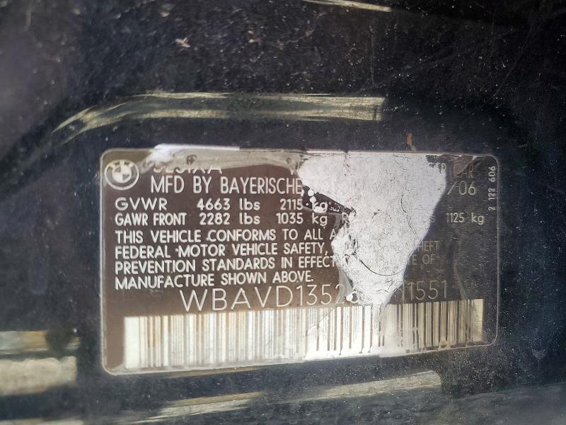 2006 Bmw 325 მანქანა იყიდება აუქციონზე, vin: WBAVD13526KV11551, აუქციონის ნომერი: 54850896