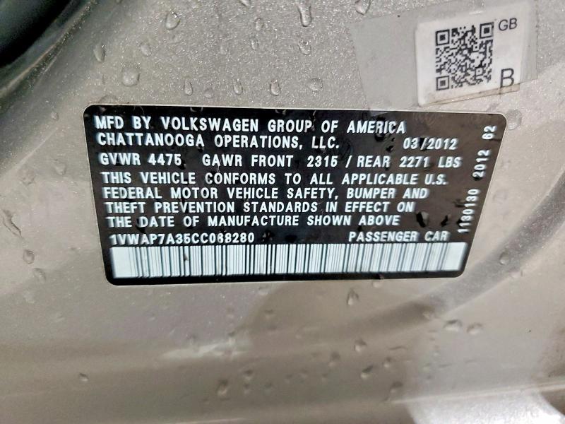Aukcja sprzedaży 2012 Volkswagen Passat, vin: 1VWAP7A35CC068280, numer aukcji: 53079426