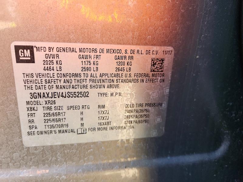 Aukcja sprzedaży 2018 Chevrolet Equinox, vin: 3GNAXJEV4JS552502, numer aukcji: 53781266