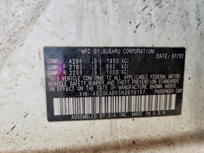 Aukcja sprzedaży 2022 Subaru Impreza, vin: 4S3GKAB65N3610157, numer aukcji: 54479306
