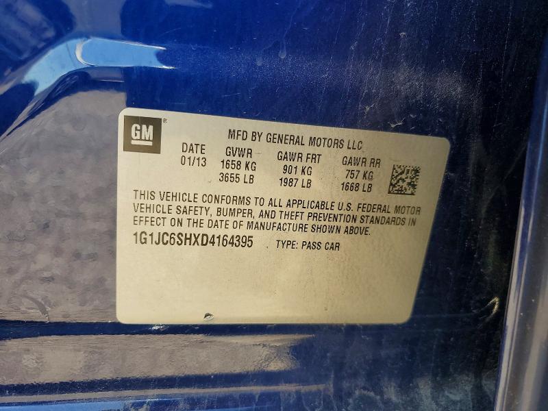 53107206 :رقم المزاد ، 1G1JC6SHXD4164395 vin ، 2013 Chevrolet Sonic مزاد بيع
