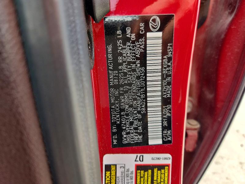 54088606 :رقم المزاد ، 58AD21B11LU012456 vin ، 2020 Lexus Es مزاد بيع