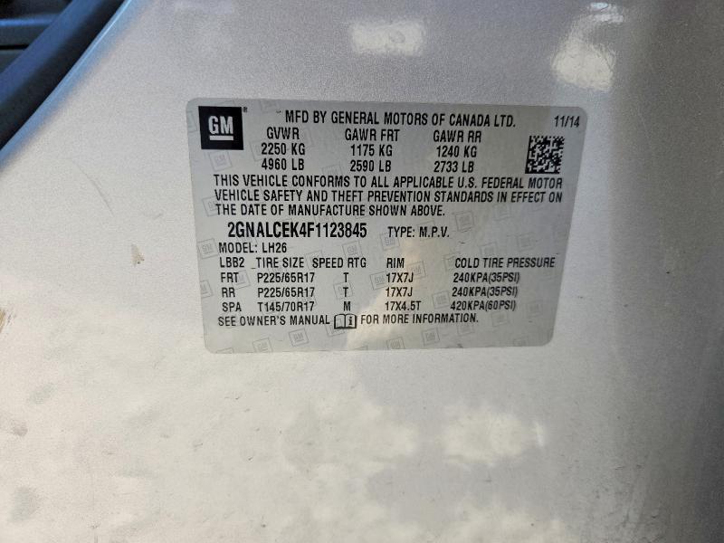 Aukcja sprzedaży 2015 Chevrolet Equinox, vin: 2GNALCEK4F1123845, numer aukcji: 52535636