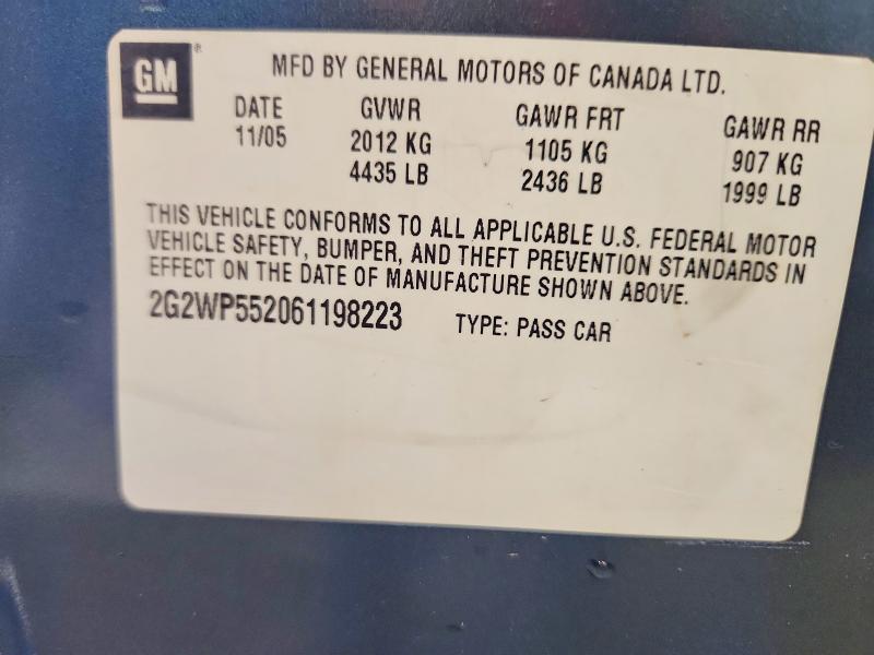 53422646 :رقم المزاد ، 2G2WP552061198223 vin ، 2006 Pontiac Grand Prix مزاد بيع