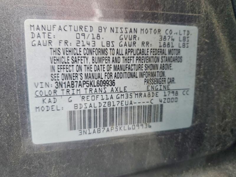 Aukcja sprzedaży 2019 Nissan Sentra, vin: 3N1AB7AP5KL609936, numer aukcji: 54661136