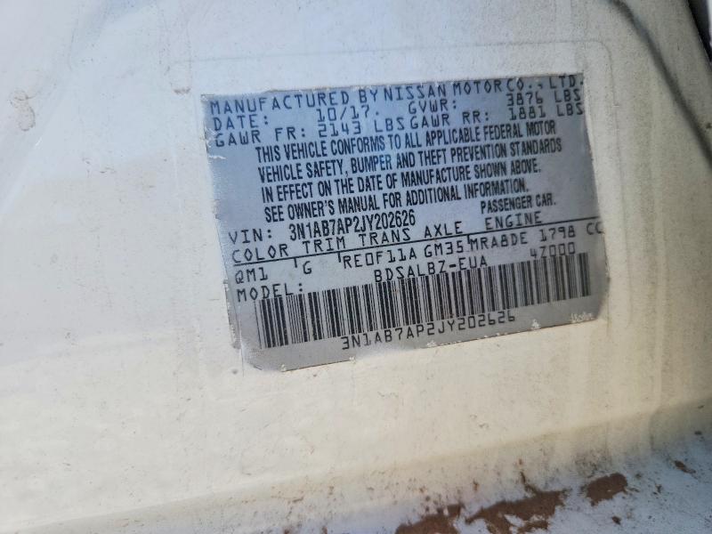 52734656 :رقم المزاد ، 3N1AB7AP2JY202626 vin ، 2018 Nissan Sentra مزاد بيع