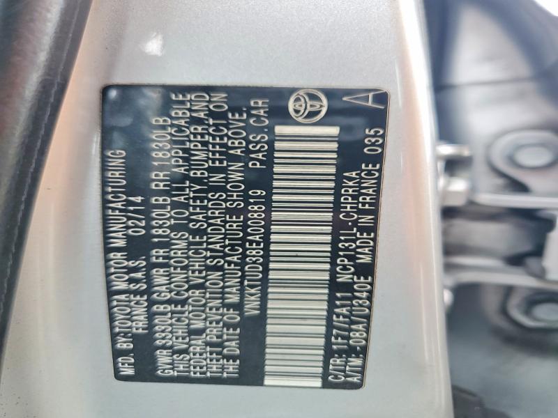 2014 Toyota Yaris მანქანა იყიდება აუქციონზე, vin: VNKKTUD38EA008819, აუქციონის ნომერი: 55019636