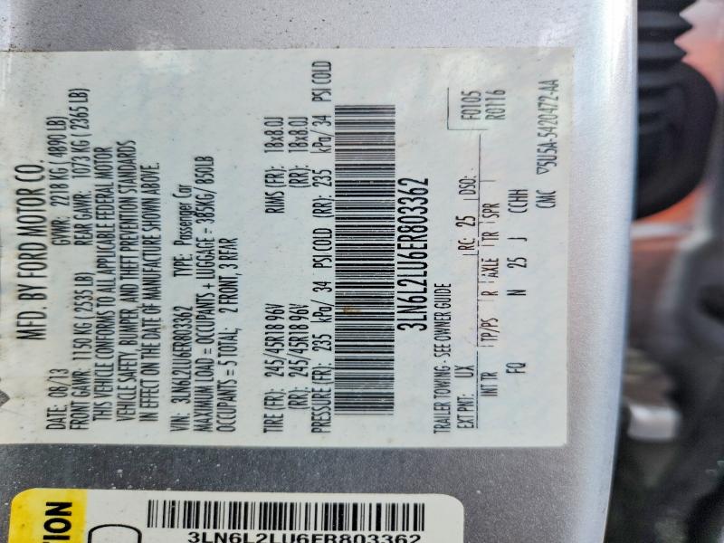 54243976 :رقم المزاد ، 3LN6L2LU6ER803362 vin ، 2014 Lincoln Mkz مزاد بيع