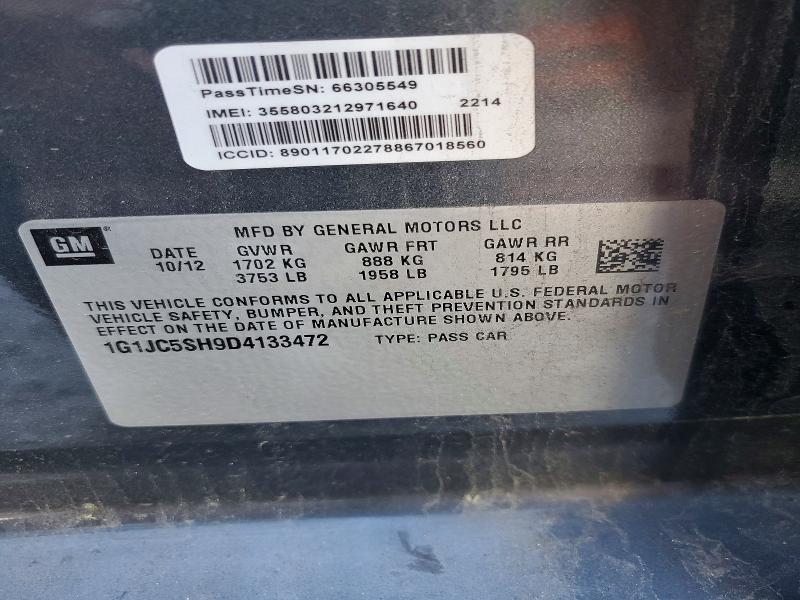 53059836 :رقم المزاد ، 1G1JC5SH9D4133472 vin ، 2013 Chevrolet Sonic مزاد بيع
