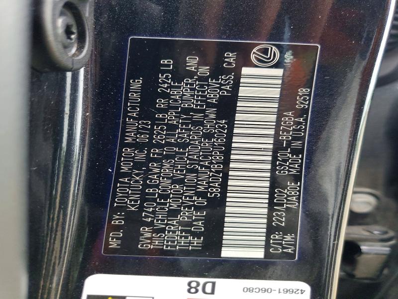 Aukcja sprzedaży 2023 Lexus Es 350, vin: 58ADZ1B18PU160234, numer aukcji: 54128546