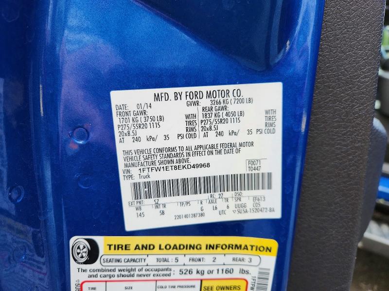 53597376 :رقم المزاد ، 1FTFW1ET8EKD49968 vin ، 2014 Ford F150 مزاد بيع