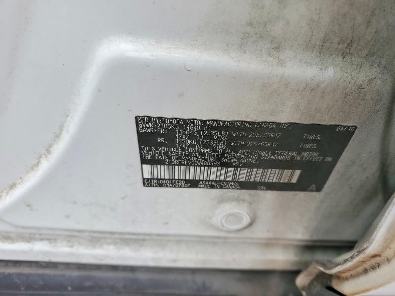 2016 Toyota Rav4 მანქანა იყიდება აუქციონზე, vin: 2T3RFREV0GW480593, აუქციონის ნომერი: 52868606
