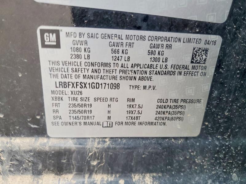 Aukcja sprzedaży 2016 Buick Envision, vin: LRBFXFSX1GD171098, numer aukcji: 52935316