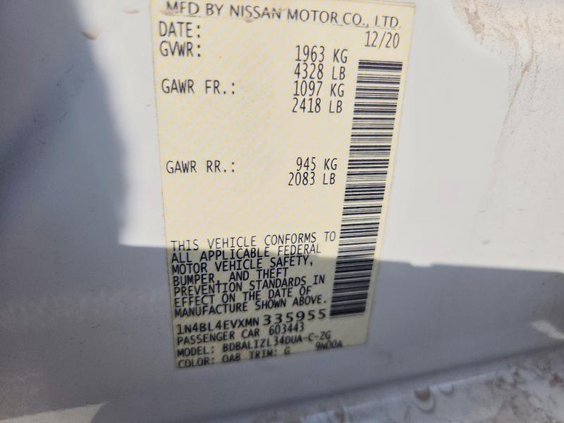 Продажа на аукционе авто 2021 Nissan Altima, vin: 1N4BL4EVXMN335955, номер лота: 53641516