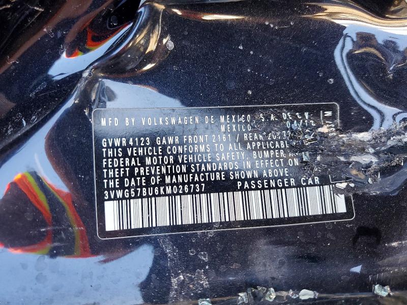 52521746 :رقم المزاد ، 3VWG57BU6KM026737 vin ، 2019 Volkswagen Jetta مزاد بيع
