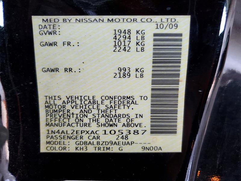 Продажа на аукционе авто 2010 Nissan Altima, vin: 1N4AL2EPXAC105387, номер лота: 54584206