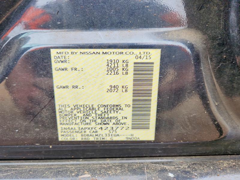 2015 Nissan Altima მანქანა იყიდება აუქციონზე, vin: 1N4AL3APXFC423772, აუქციონის ნომერი: 52772376