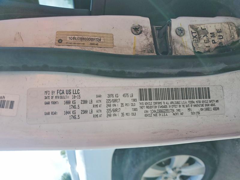 54971496 :رقم المزاد ، 1C4NJDBB6GD551724 vin ، 2016 Jeep Compass مزاد بيع